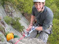 Guy the eyeball hater rappelling off Madame G's. (Category:  Rock Climbing)