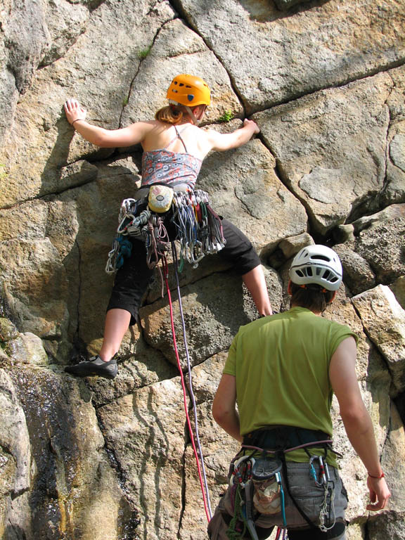 Kristin starting Birdland. (Category:  Rock Climbing)