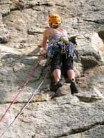 Kristin leading Birdland. (Category:  Rock Climbing)