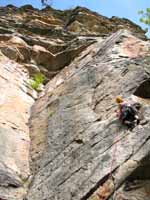 Kristin leading Birdland. (Category:  Rock Climbing)