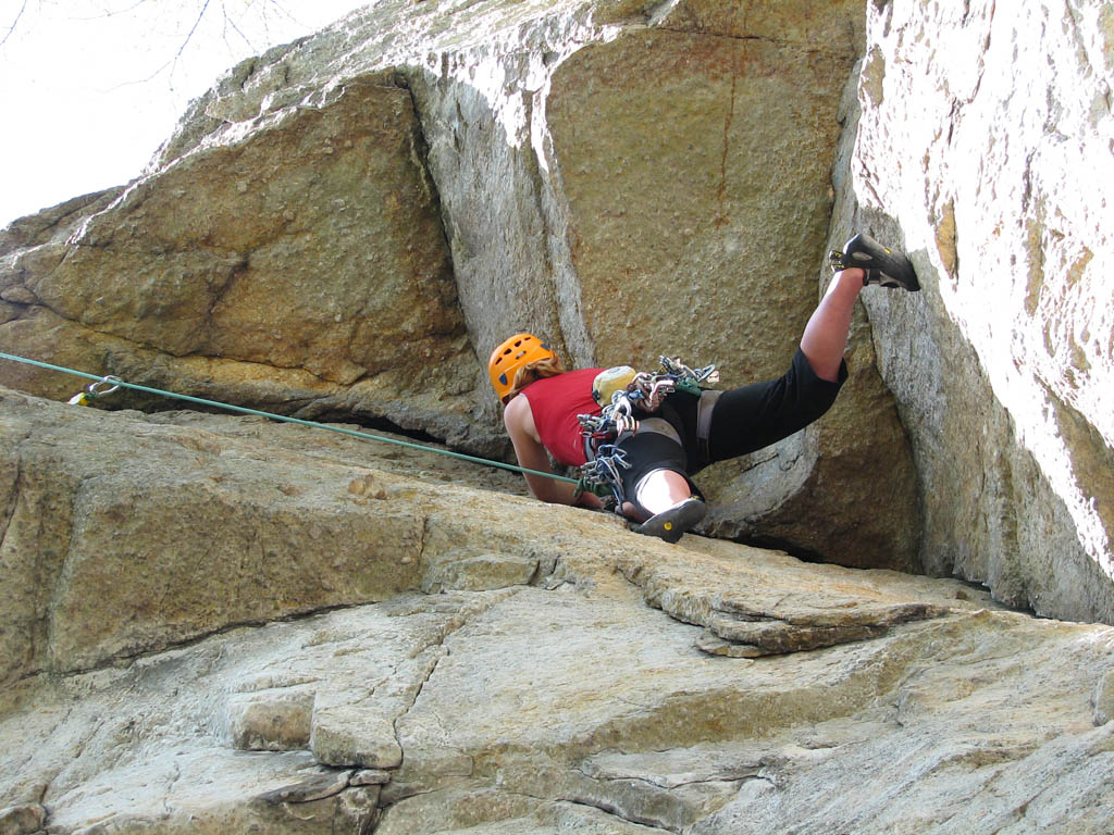 Kristin climbing Groovy. (Category:  Rock Climbing)