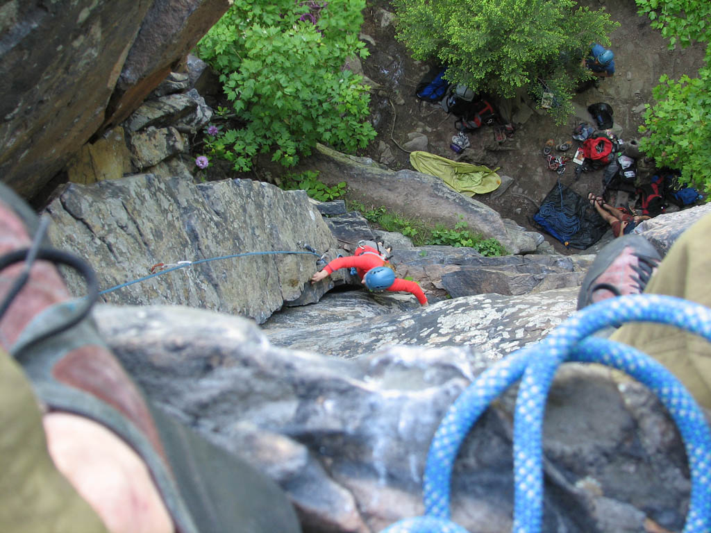 Beth following Plumber's Crack. (Category:  Rock Climbing)