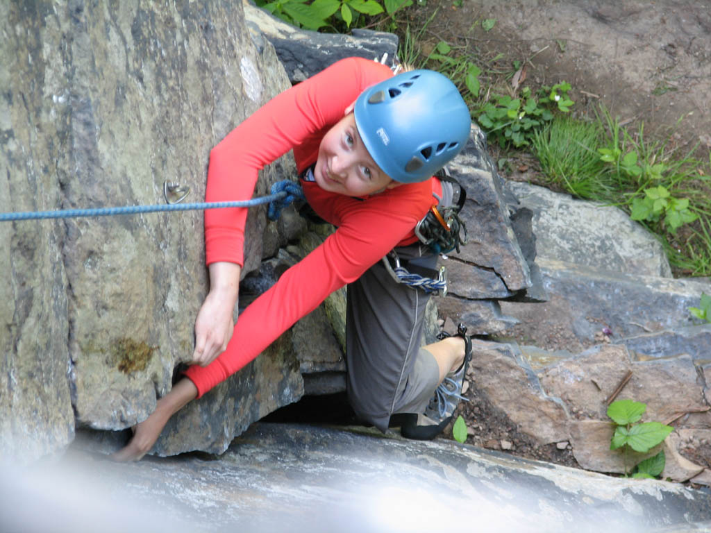 Beth following Plumber's Crack. (Category:  Rock Climbing)