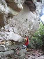 Jess playing on DC Boulder. (Category:  Rock Climbing)