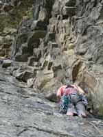 Beth leading Beginner's Delight. (Category:  Rock Climbing)