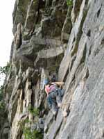 Beth leading Beginner's Delight. (Category:  Rock Climbing)