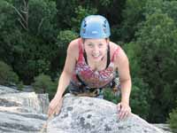Beth at the top of Beginner's Delight. (Category:  Rock Climbing)