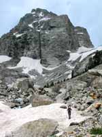 Middle Teton and its huge vertical black dike. (Category:  Rock Climbing)