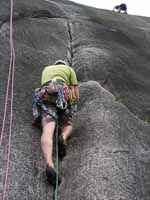 Guy leading Burgers and Fries. (Category:  Rock Climbing)