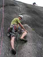 Guy leading Burgers and Fries. (Category:  Rock Climbing)