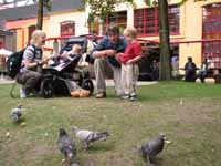 Feeding the pigeons on Granville Island. (Category:  Rock Climbing)