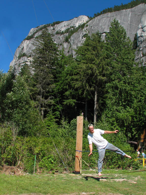 Slacklining with the Chief in the background. (Category:  Rock Climbing)