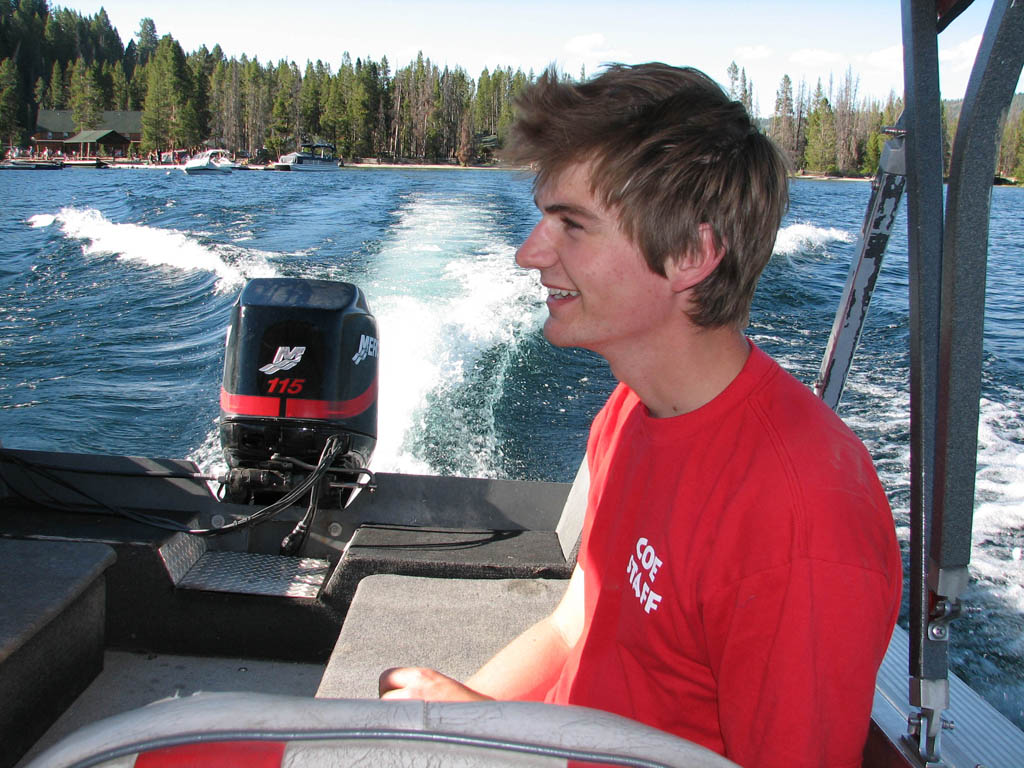 Boat shuttle across Redfish Lake. (Category:  Rock Climbing)