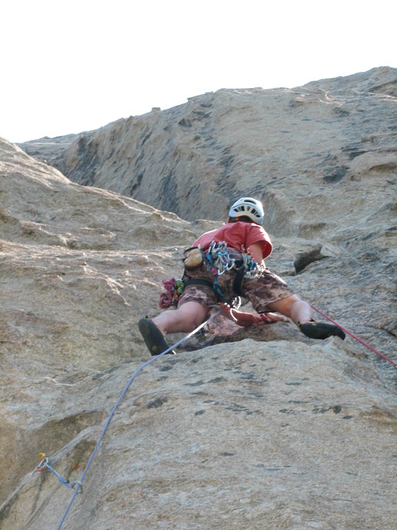 Guy leading Batwings. (Category:  Rock Climbing)