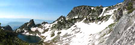 Panorama of Amphitheater Lake and the South Ridge of Disappointment Peak. (Category:  Rock Climbing)