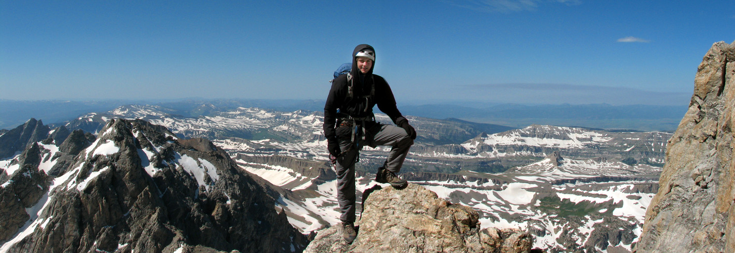 Panorama of Guy in the Tetons. (Category:  Rock Climbing)