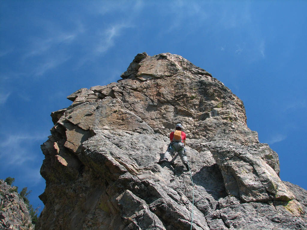 Leading pitch 5 of Baxter's Pinnacle. (Category:  Rock Climbing)