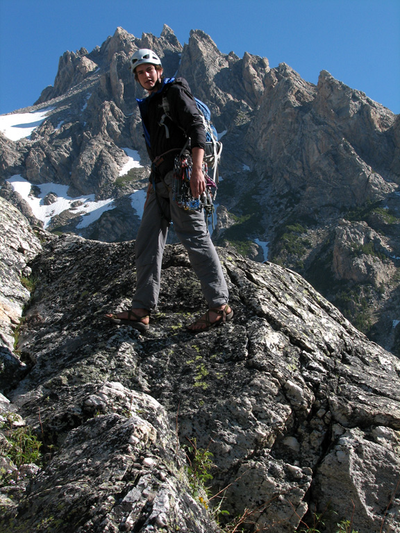 Guy about to rope up. (Category:  Rock Climbing)