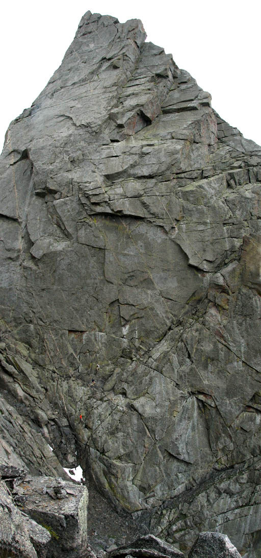 Shark's Nose.  A party of three coming down behind us is at the bottom of the route. (Category:  Rock Climbing)