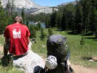 Guy taking a short break at Big Sandy Lake after 5.5 miles of hiking. (Category:  Rock Climbing)