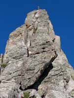 Guy at the end of a long pitch on the East Ridge. (Category:  Rock Climbing)