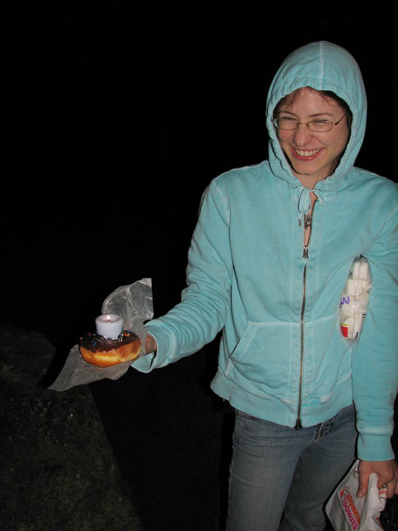 Meredith with my birthday donut. (Category:  Rock Climbing)