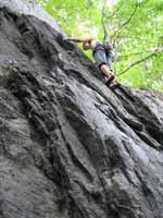 Jen climbing Easily Amused. (Category:  Rock Climbing)
