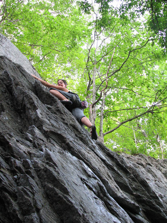 Jen climbing Easily Amused. (Category:  Rock Climbing)