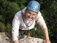 Emily at the top of Beginner's Delight. (Category:  Rock Climbing)