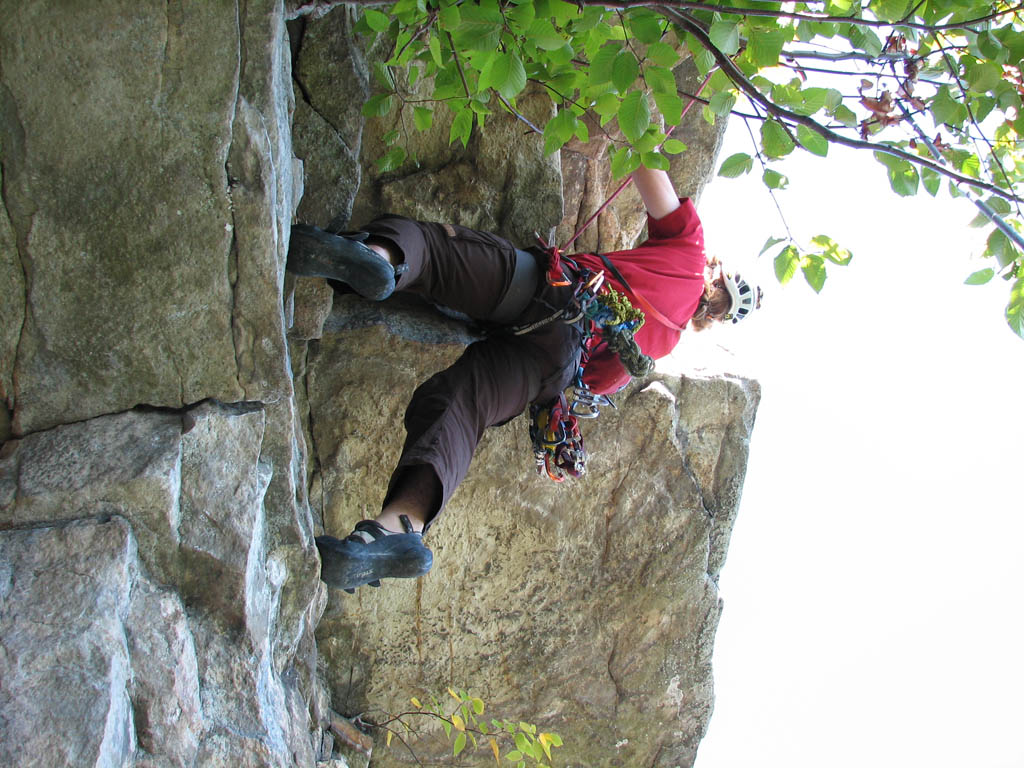 Mike following the roof on Drunkard's. (Category:  Rock Climbing)