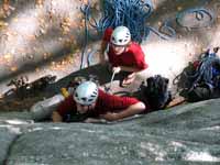 Guy leading Laurel. (Category:  Rock Climbing)