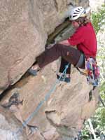 Mike leading Colorful Crack. (Category:  Rock Climbing)