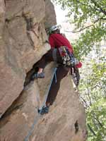 Mike leading Colorful Crack. (Category:  Rock Climbing)