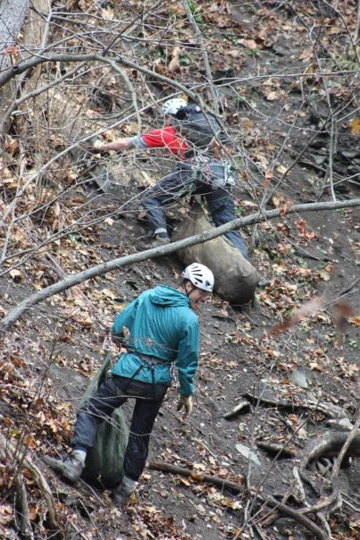 Me and Guy.  This is steeper than it looks. (Category:  Gorge Climbing)