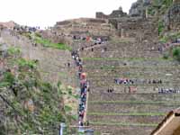 The accessible part of the Ollantaytambo ruins are mobbed with tourists. (Category:  Travel)