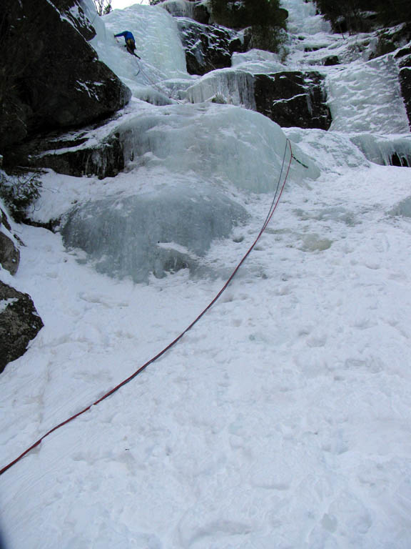 Nearly finished with the first pitch. (Category:  Ice Climbing)