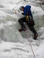 Guy starting up Multiplication Gully. (Category:  Ice Climbing)