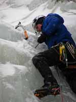 Guy starting up Multiplication Gully. (Category:  Ice Climbing)