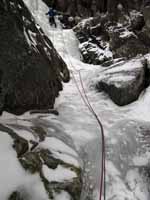 Guy leading the second pitch of Multiplication Gully. (Category:  Ice Climbing)