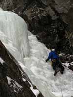 Guy leading the second pitch. (Category:  Ice Climbing)