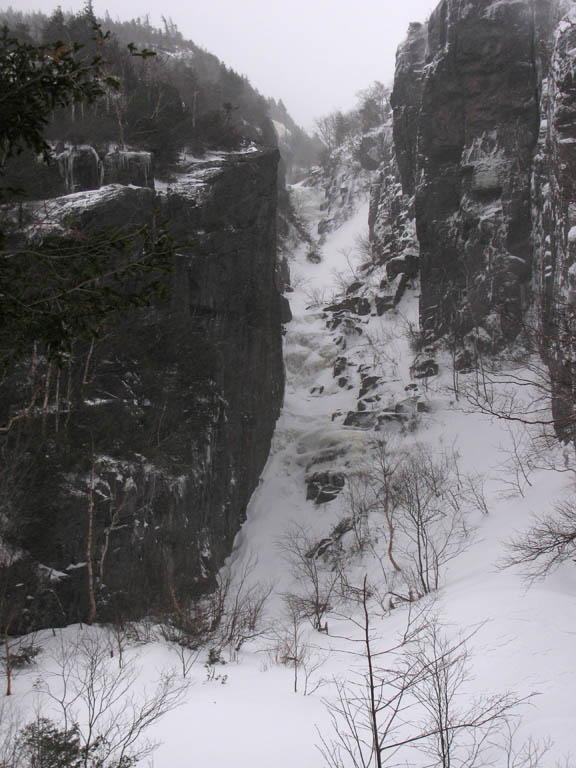 The bottom of Trap Dike.  You can see how we avoided the first two ice steps on the right. (Category:  Ice Climbing)