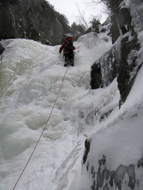 Mike just past the crux of the climb. (Category:  Ice Climbing)