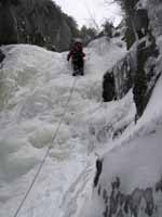 Mike just past the crux of the climb. (Category:  Ice Climbing)