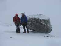 Mike and Guy on the summit of Mt. Colden, surrounded by a world of gray. (Category:  Ice Climbing)