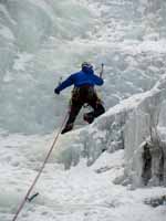 Guy at the start of the vertical section. (Category:  Ice Climbing)