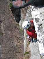 Zupes reaching the top of Andrew. (Category:  Rock Climbing)