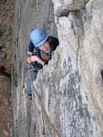 Amy following the first pitch of Frog's Head. (Category:  Rock Climbing)