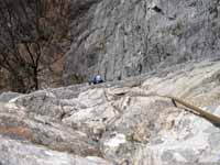 Amy following the first pitch of High Exposure. (Category:  Rock Climbing)