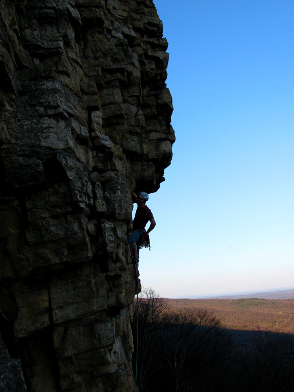 Guy leading Son of Easy O. (Category:  Rock Climbing)