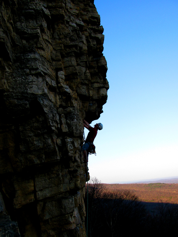 Guy leading Son of Easy O. (Category:  Rock Climbing)